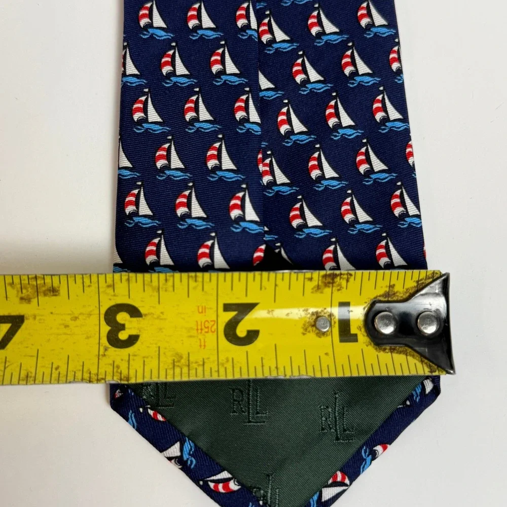 Lauren Ralph Lauren Mens 100% Silk Woven Blue Nautical Sailboat Tie Navy Red
